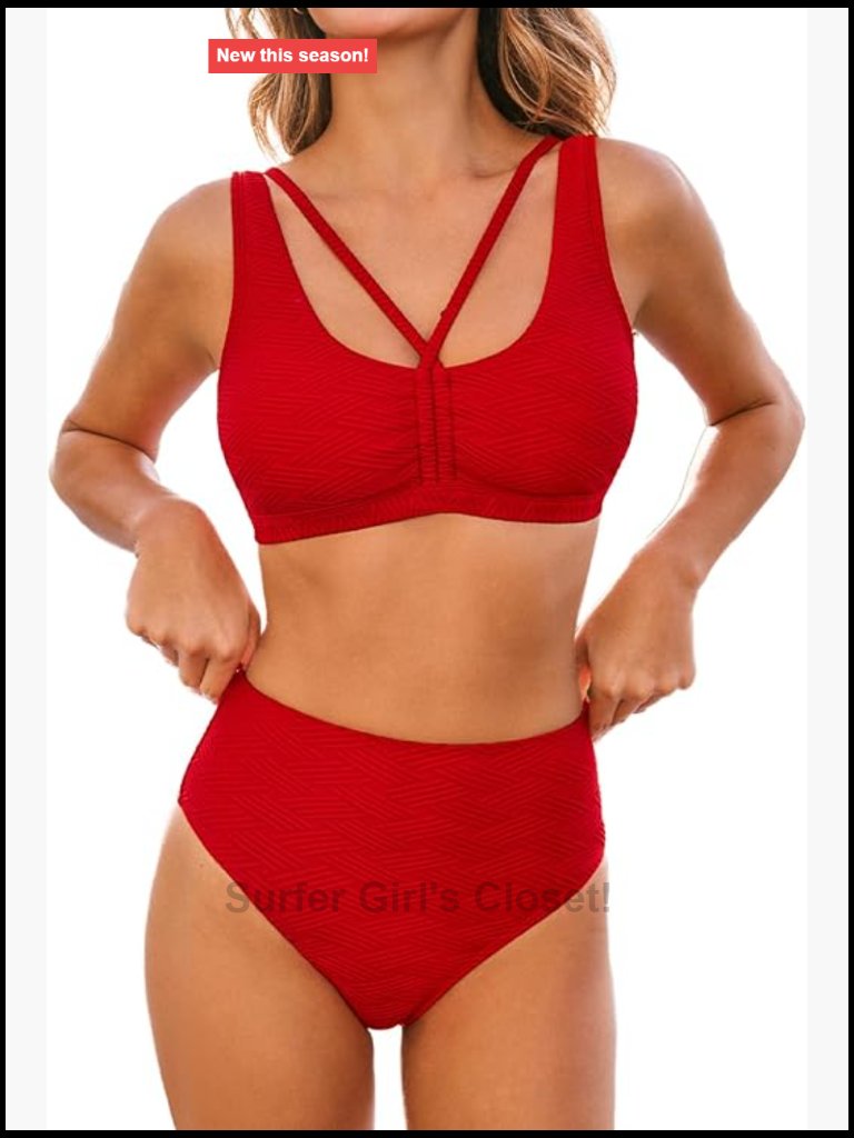 Women's Textured High Waisted Bikini Set With Adjustable Straps